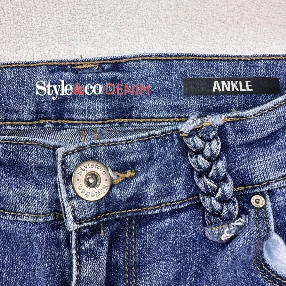Style & Co Denim Womens‎ Ankle Jeans Blue Medium Wash Braided Belt Loops Size 6
